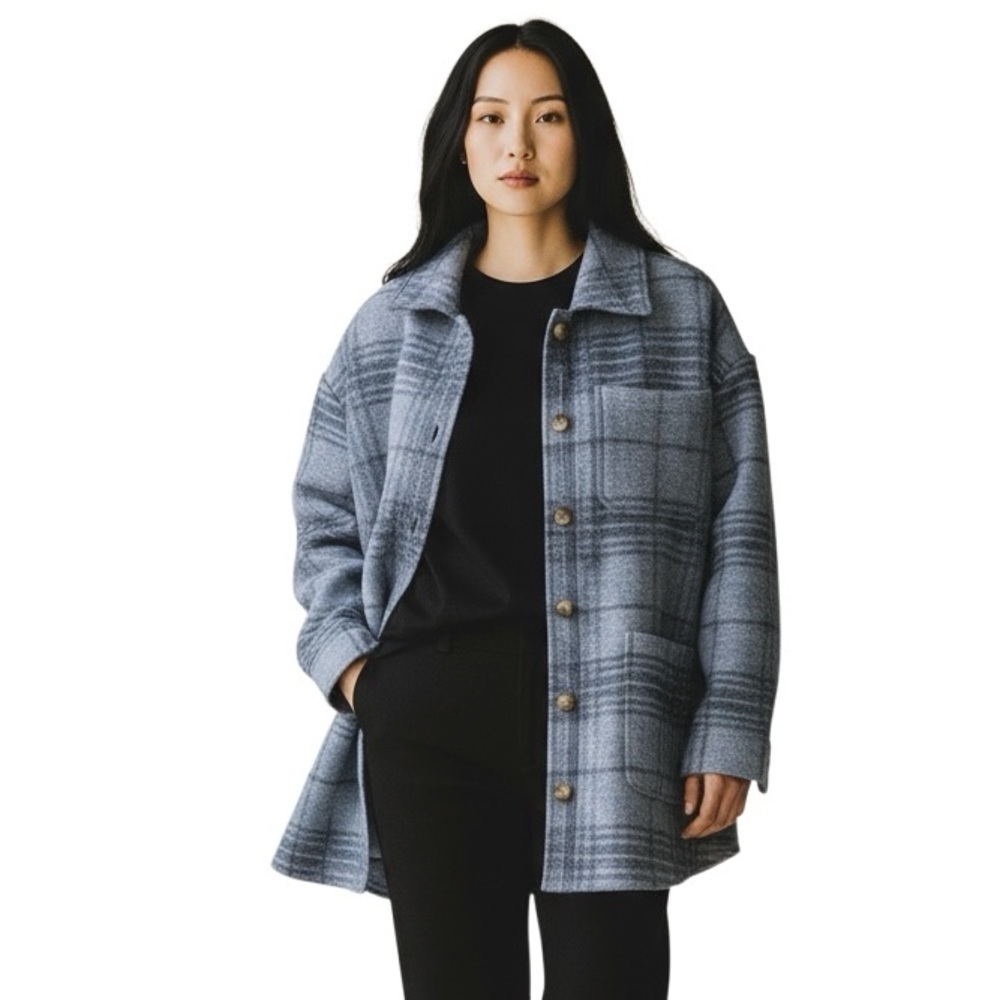 J. Jill Blue Plaid Shacket Size 1X NWT Scandi Girl